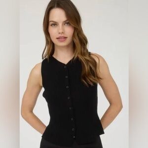 Black Sweater Knit Button Down Cardigan Vest